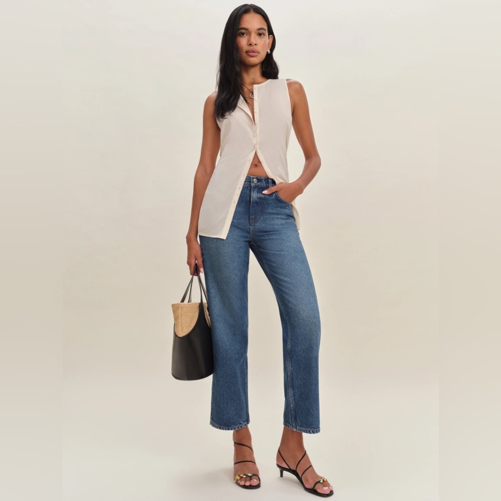 reformation Arleth Mid Rise Straight Leg Cropped Jeans